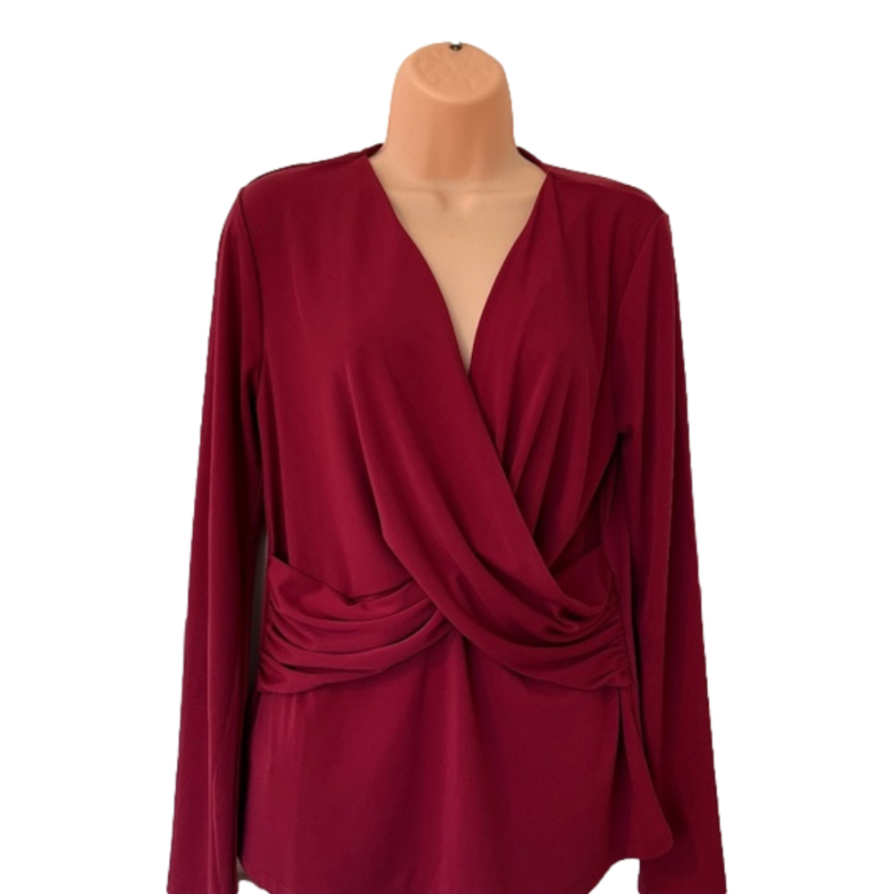 ANN TAYLOR  Burgundy Top with Crossover front. Flattering. Size LG